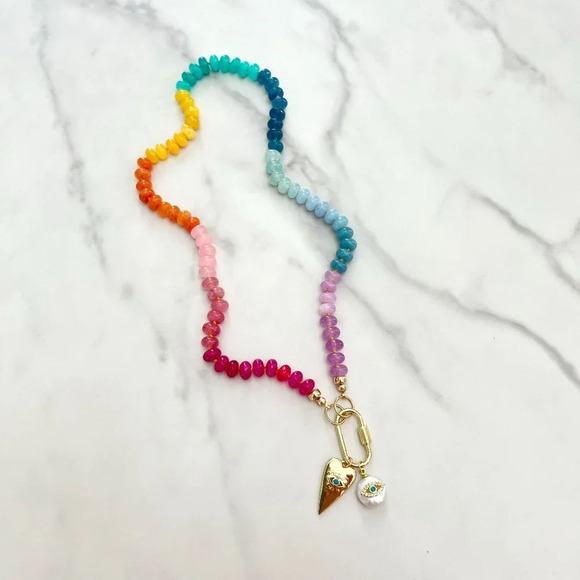 Rainbow Gemstone Silk Knotted Necklace Gold Filled Carabiner Clasp Charm… - Picture 6 of 10